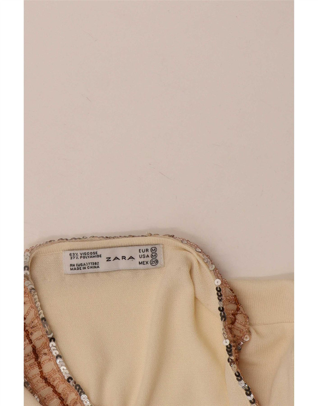 Zara Femme Top Manches Longues UK 12 Viscose Beige Moyen