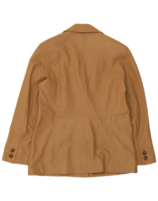 vintage Femme 3 Boutons Veste Blazer En Cuir IT 46 Grand Cuir Beige
