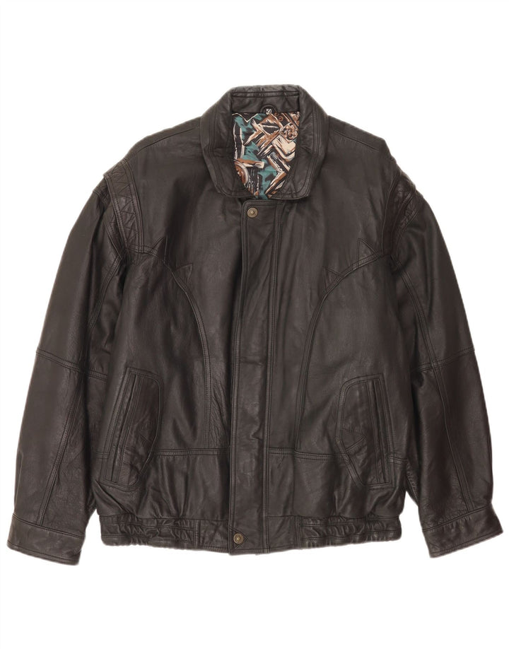 veste en cuir bomber homme vintage EU 50 grand cuir noir