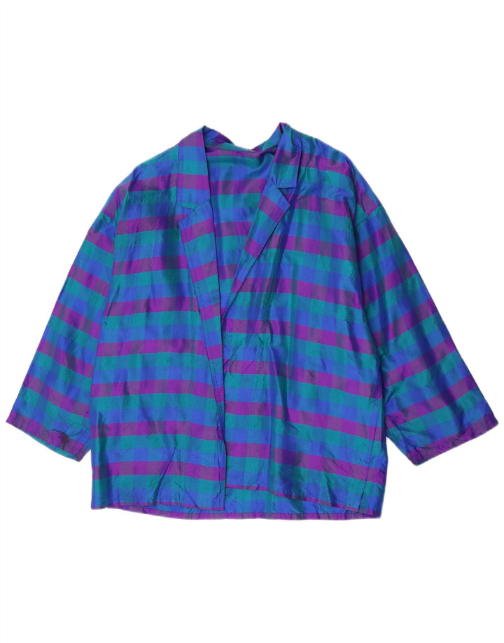vintage Femme Open Blazer Veste UK 14 Medium Blue Check