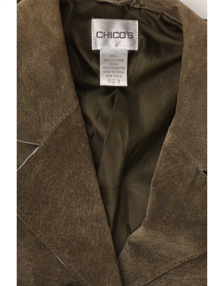 Chico's Veste blazer surdimensionnée en daim à 3 boutons pour femme US 0 XS Cuir kaki