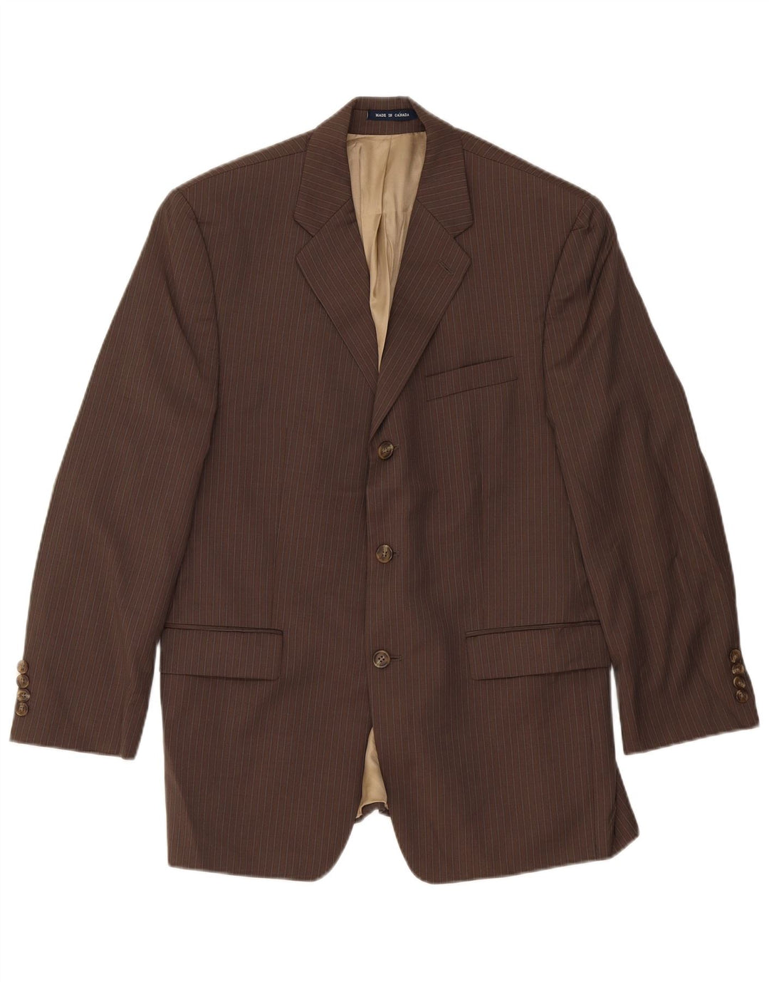 Chaps Veste blazer à 3 boutons pour homme UK 40 Grande laine vierge à fines rayures marron