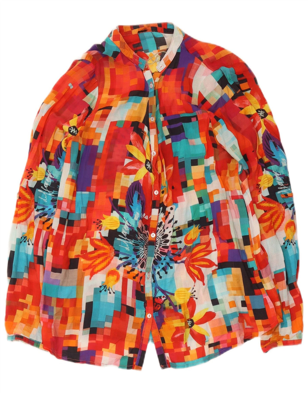 Desigual Femme Graphic Shirt Blouse UK 12 Medium Multicolore Géométrique