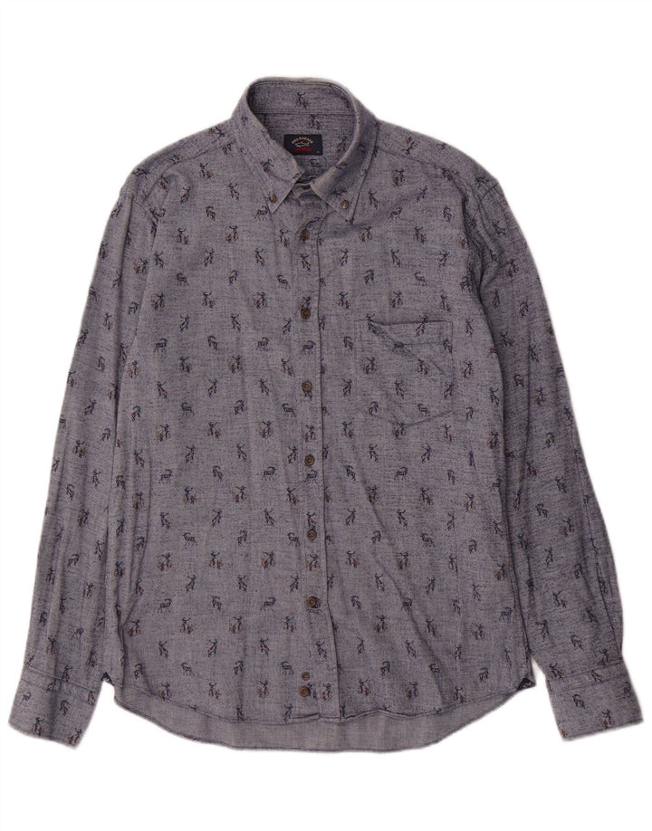 Paul & Shark Chemise à motif abstrait pour homme Taille 39 Coton bleu moyen