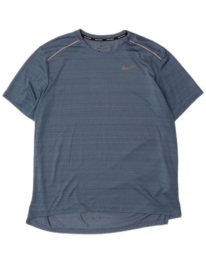 Nike Hommes Dri Fit T-Shirt Top XL Bleu Pinstripe Polyester