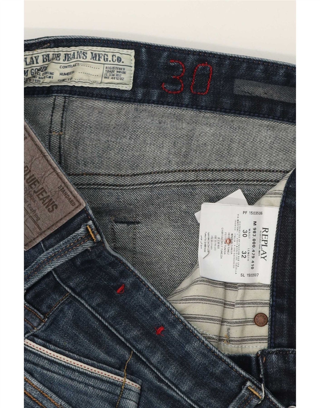 Replay Jean Slim Homme W30 L32 Bleu Coton
