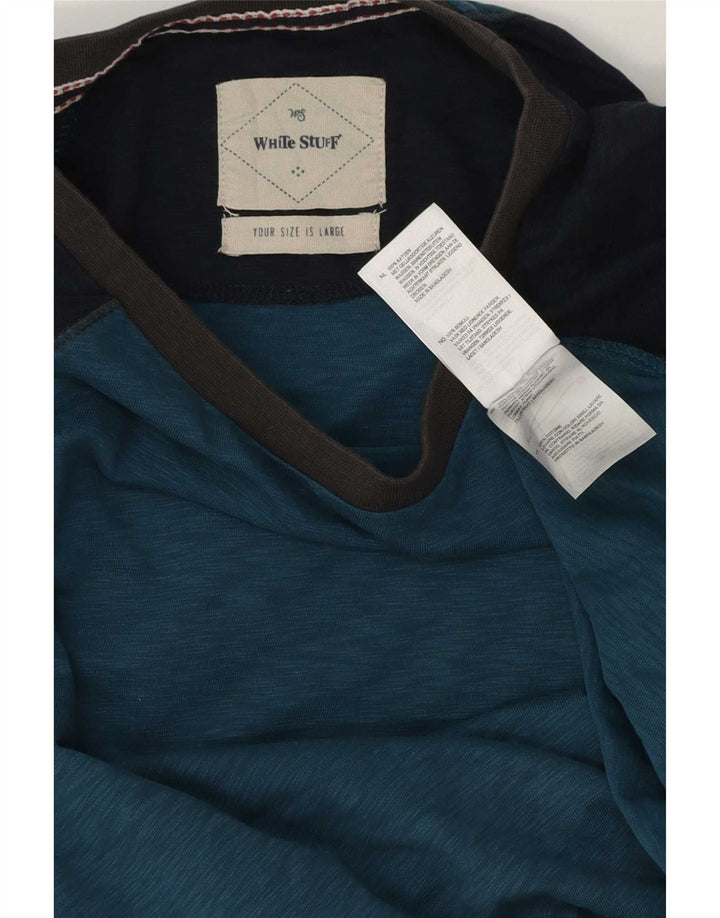 White Stuff Haut à manches longues pour hommes en coton color block bleu moyen