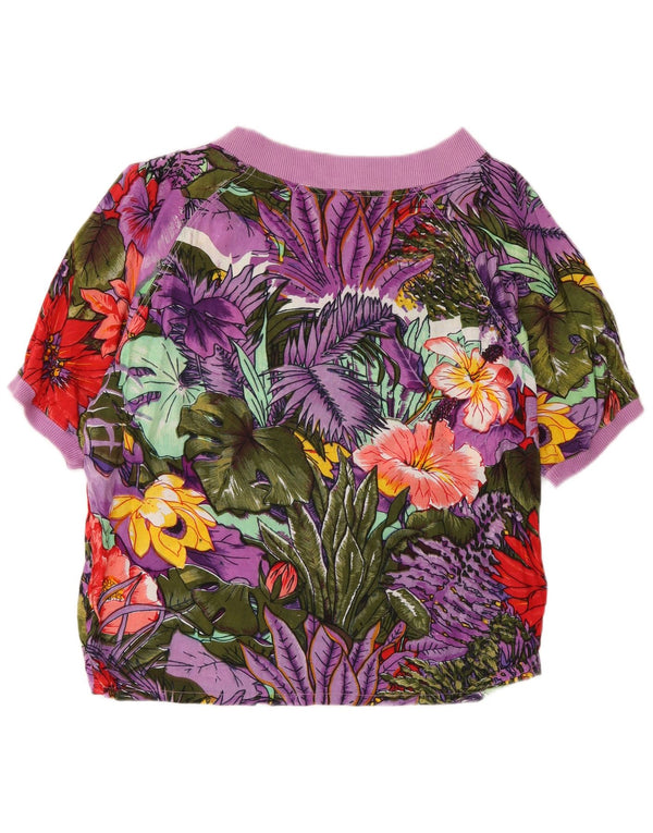 vintage Femme Manches Courtes Blouse Top UK 14 Moyen Multicolore Festival