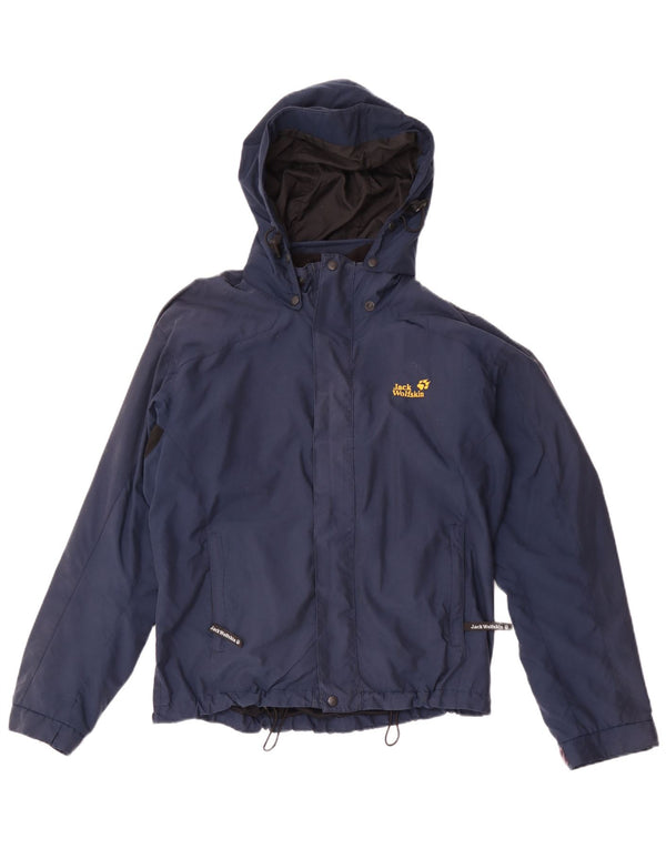 Jack Wolfskin Veste de pluie à capuche pour homme UK 38 Bleu marine moyen Colourblock