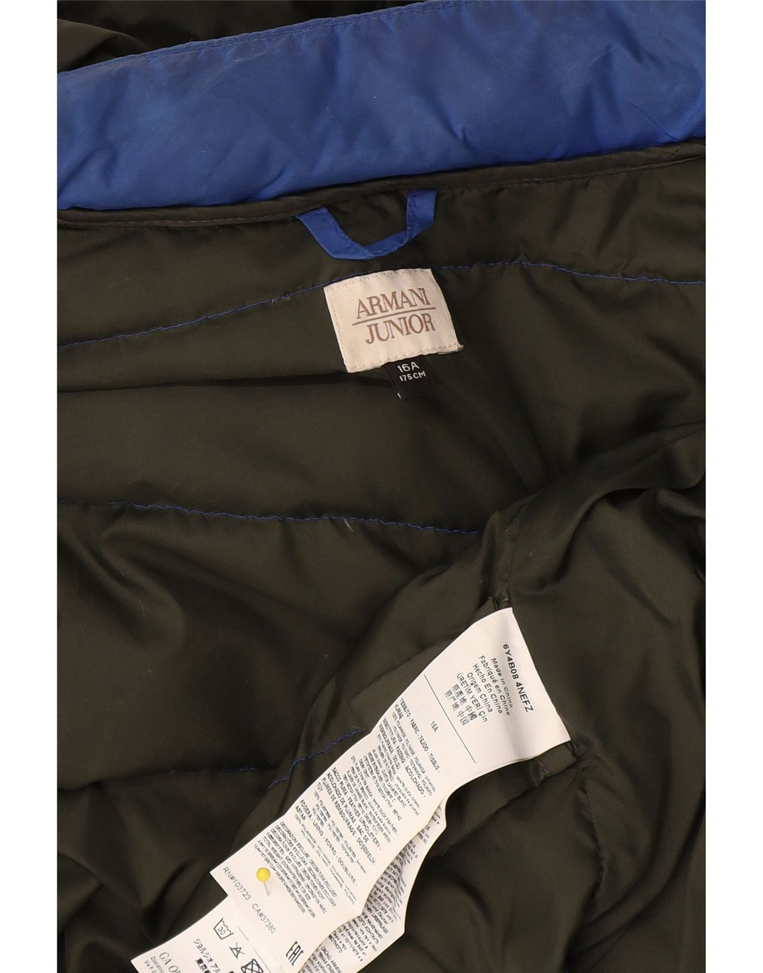Armani Junior Veste matelassée à capuche Garçon 15-16 ans Bleu Polyamide