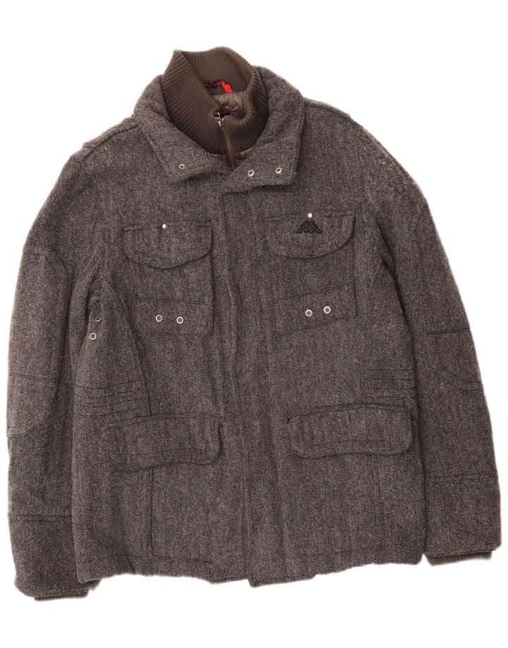 Kappa Veste utilitaire rembourrée pour homme UK 40 Large Gris Laine à chevrons Classique