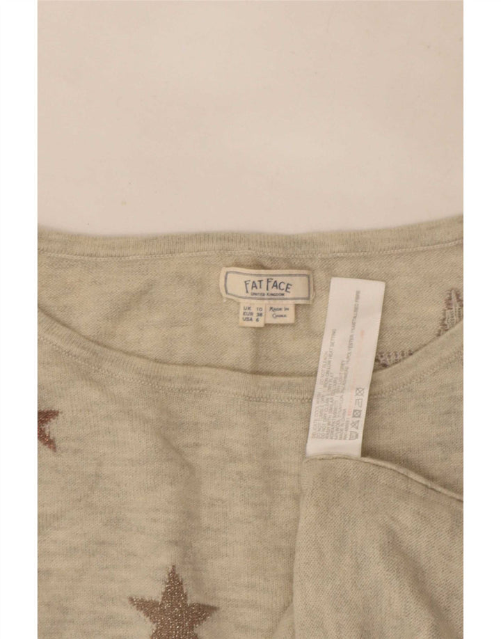 Fat Face Pull à col bateau à motif abstrait pour femme UK 10 Petit Gris