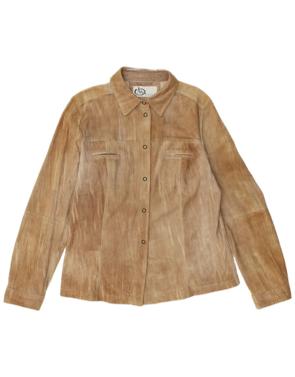 Marella Womens Suede Shirt UK 16 Large Brown Leather