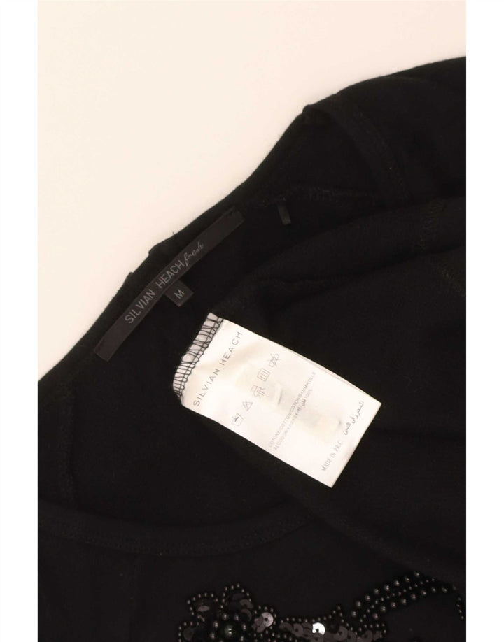 Silvian Heach Haut graphique à manches longues pour femme UK 12 Coton noir moyen