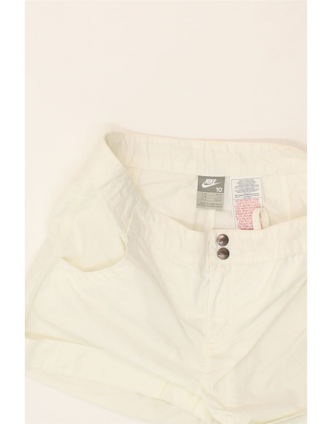 NIKE Womens Casual Shorts UK 10 Small W32 White Polyester Vintage Nike and Second-Hand Nike from Messina Hembry 