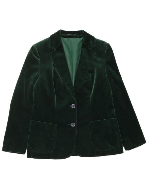 St Michael Veste blazer en velours à 2 boutons pour femme UK 14 en coton vert moyen