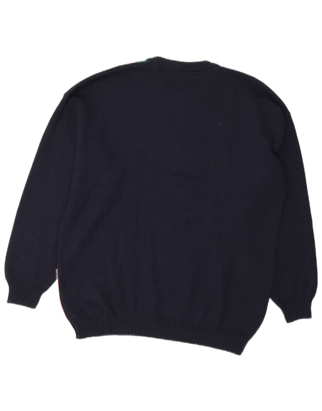 White Sails Pull à col rond pour homme en laine color block bleu marine