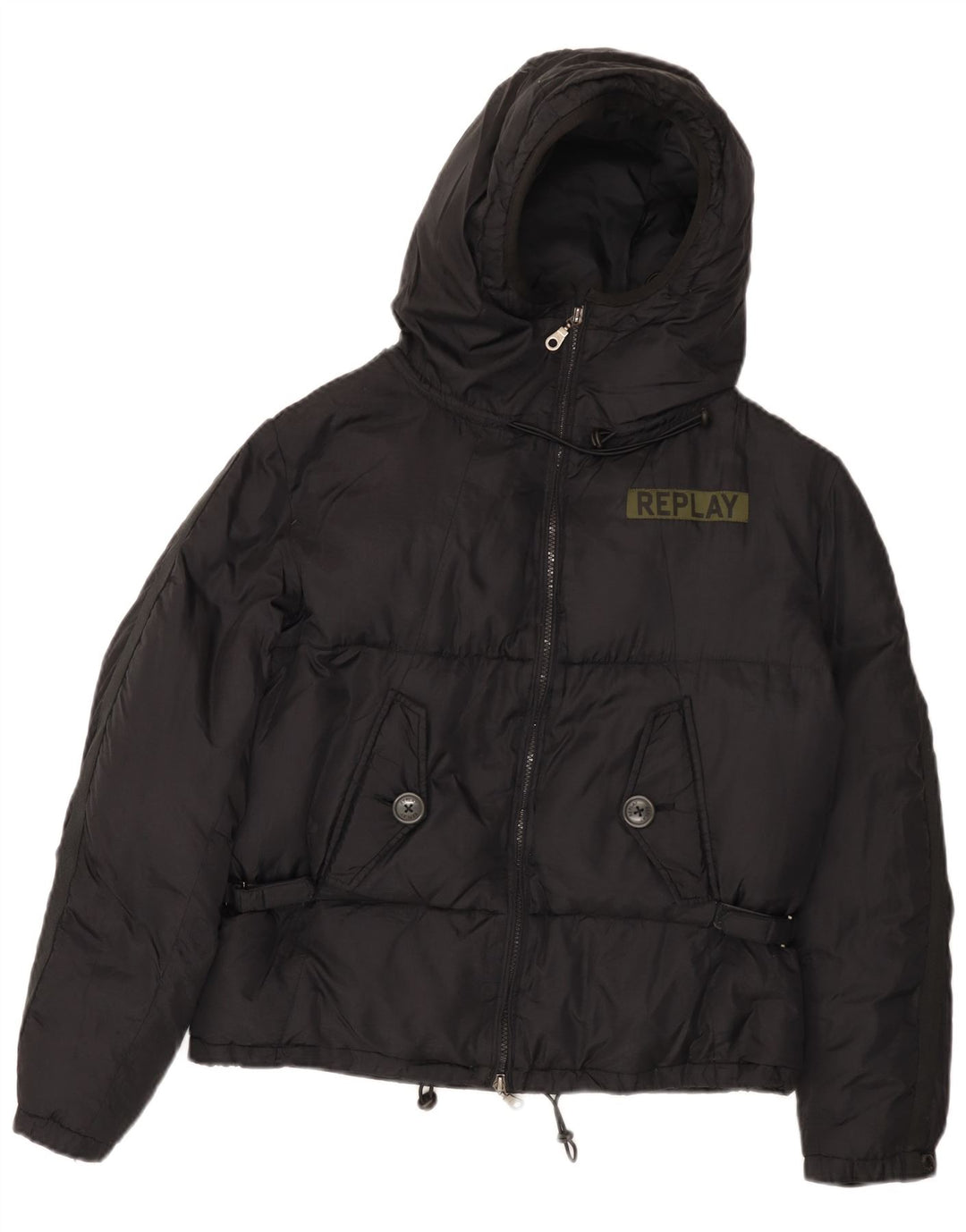 Replay Veste matelassée surdimensionnée à capuche pour femme UK 10 Small Noir Polyamide