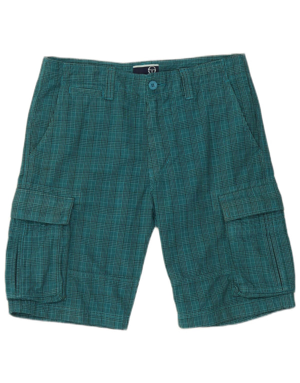 Sergio Tacchini Short Cargo Homme IT 48 Medium W32 Bleu Carreaux Coton