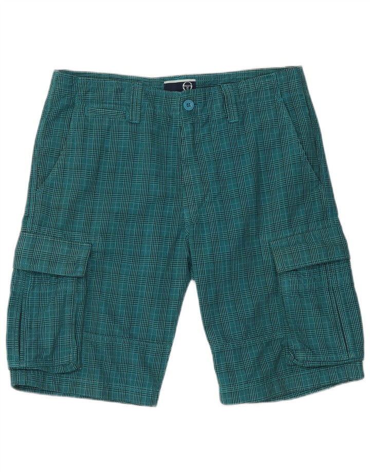 Sergio Tacchini Short Cargo Homme IT 48 Medium W32 Bleu Carreaux Coton