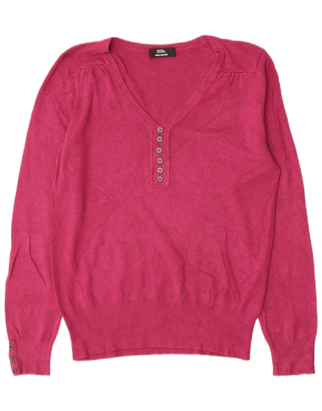 Marks & Spencer Pull col en V pour femme UK 14 Rose moyen
