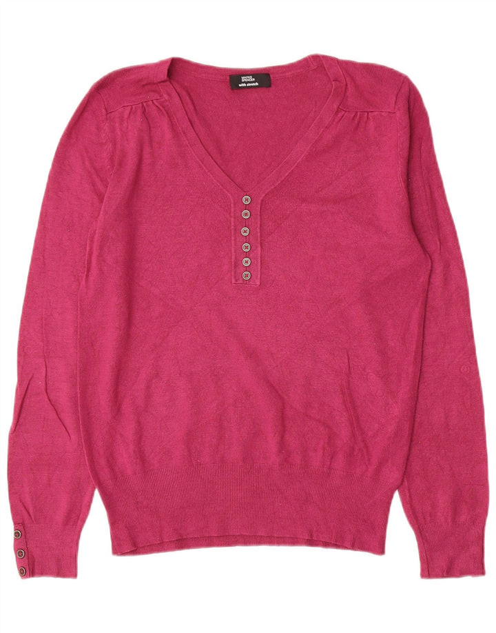 Marks & Spencer Pull col en V pour femme UK 14 Rose moyen