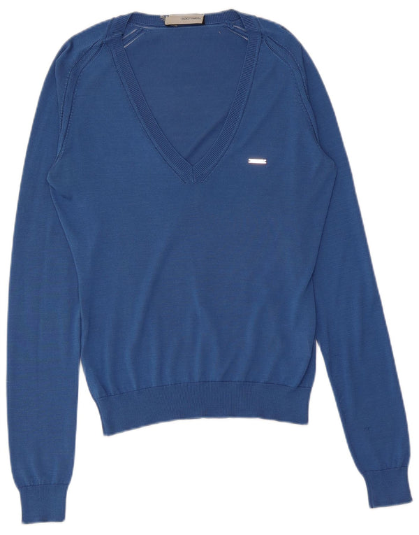 Dsquared2 Pull col V pour femme UK 12 Bleu moyen Soie