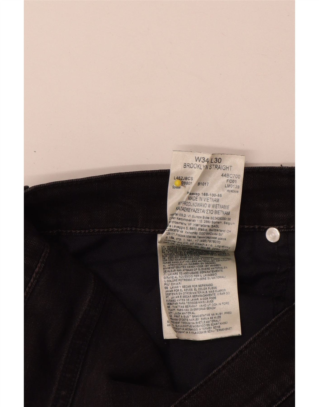 Lee Jean Droit Brooklyn Homme W34 L30 Noir Coton