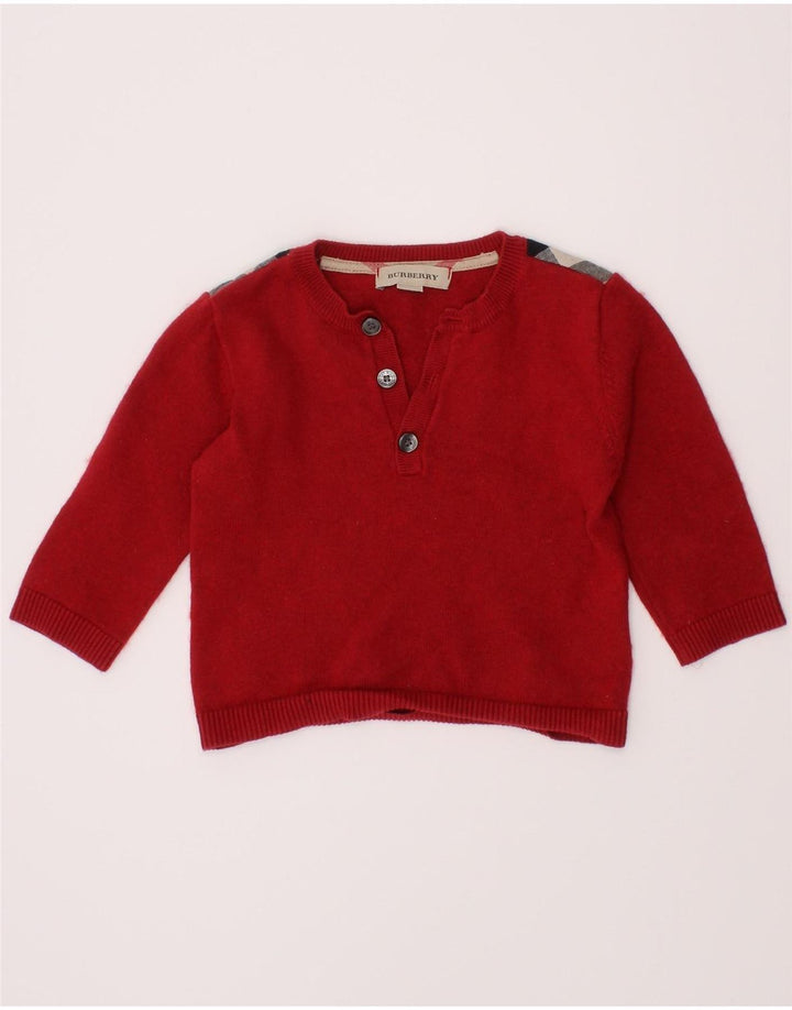 BURBERRY Pull à col boutonné pour bébé garçon 9-12 mois Rouge Colourblock