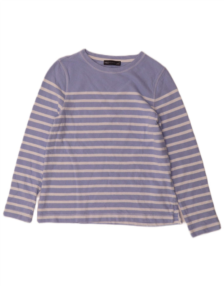 Marks & Spencer Haut à manches longues pour femme UK 10 Petit coton rayé bleu