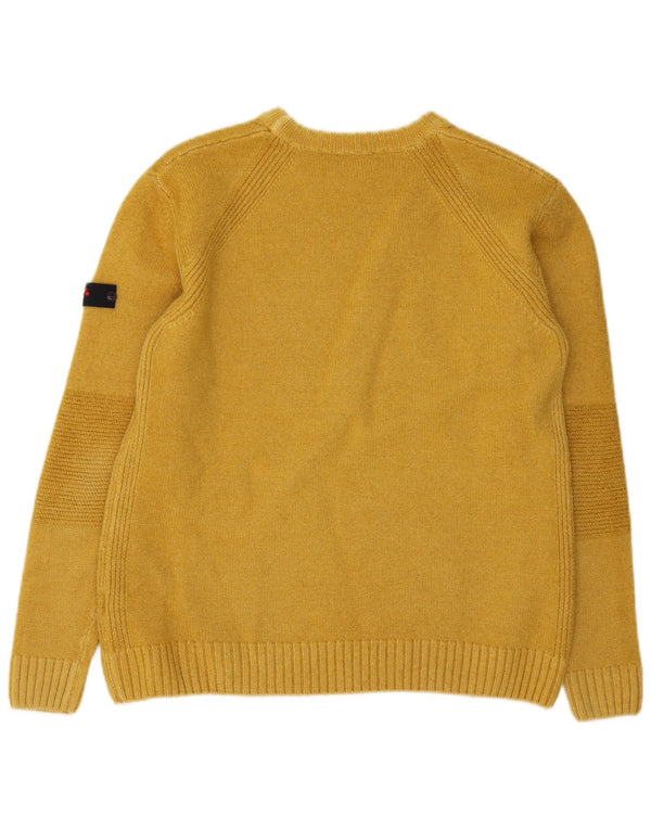 PEUTEREY Mens Crew Neck Jumper Sweater Large Yellow Wool