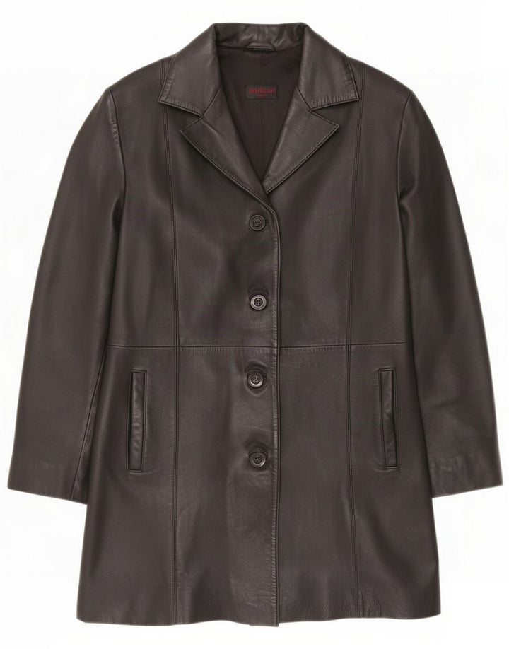 Sardar Manteau en cuir à 4 boutons pour femme UK 12 Medium Noir