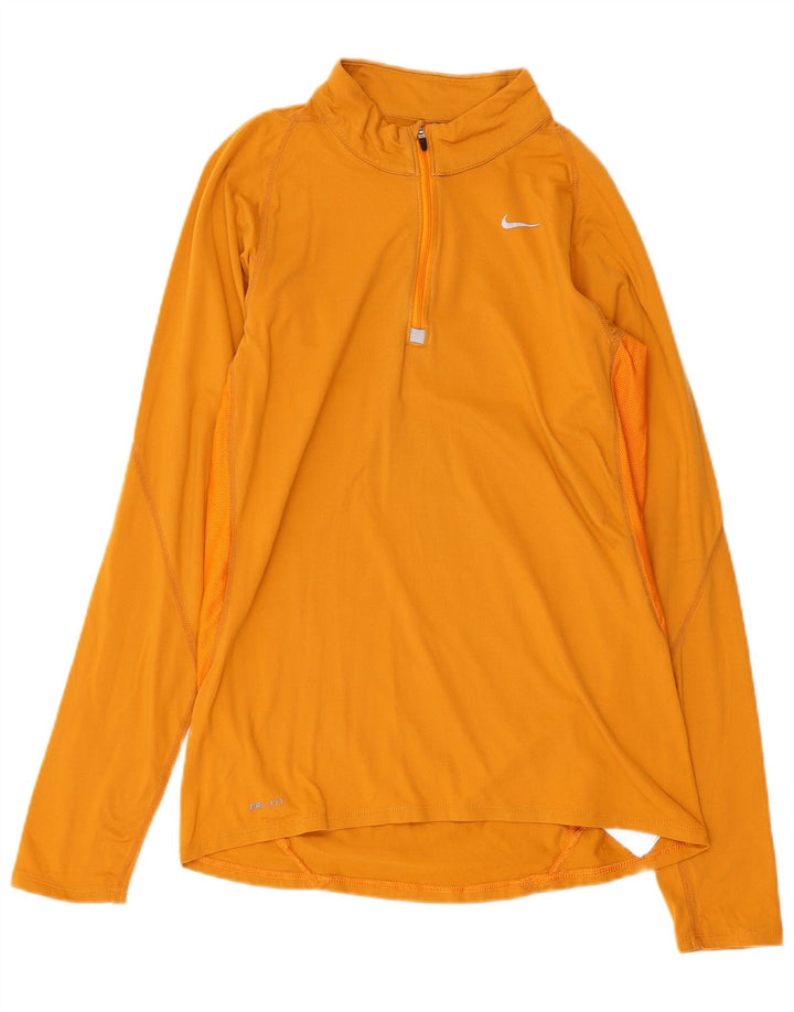 NIKE Haut de survêtement Dri Fit à col zippé pour femme UK 10 Petit Jaune