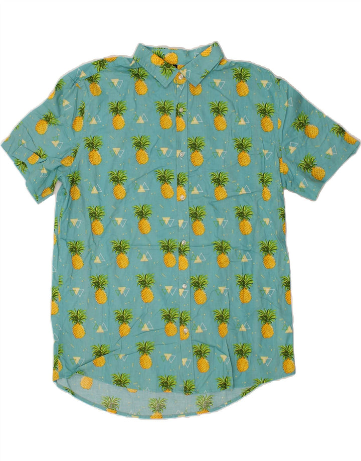 MCNEAL Mens Abstract Pattern Short Sleeve Shirt XL Turquoise Cotton Vintage McNeal and Second-Hand McNeal from Messina Hembry 