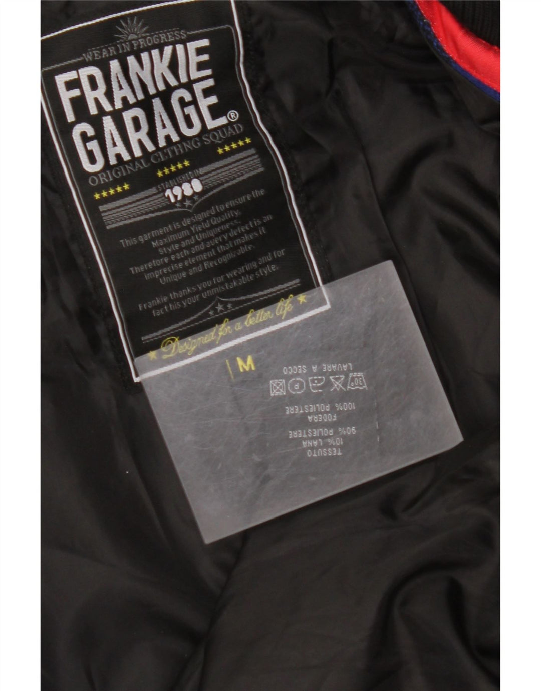 FRANKIE GARAGE Veste Bomber Homme UK 38 Bleu Moyen Vichy Polyester