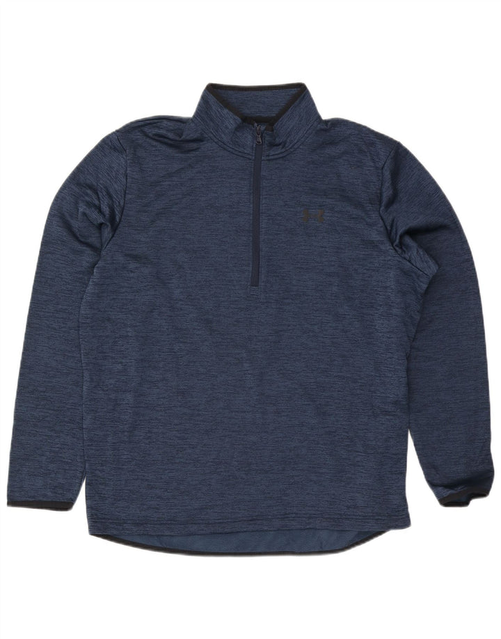 Under Armour Haut de survêtement à col zippé pour homme, grand, bleu marine moucheté