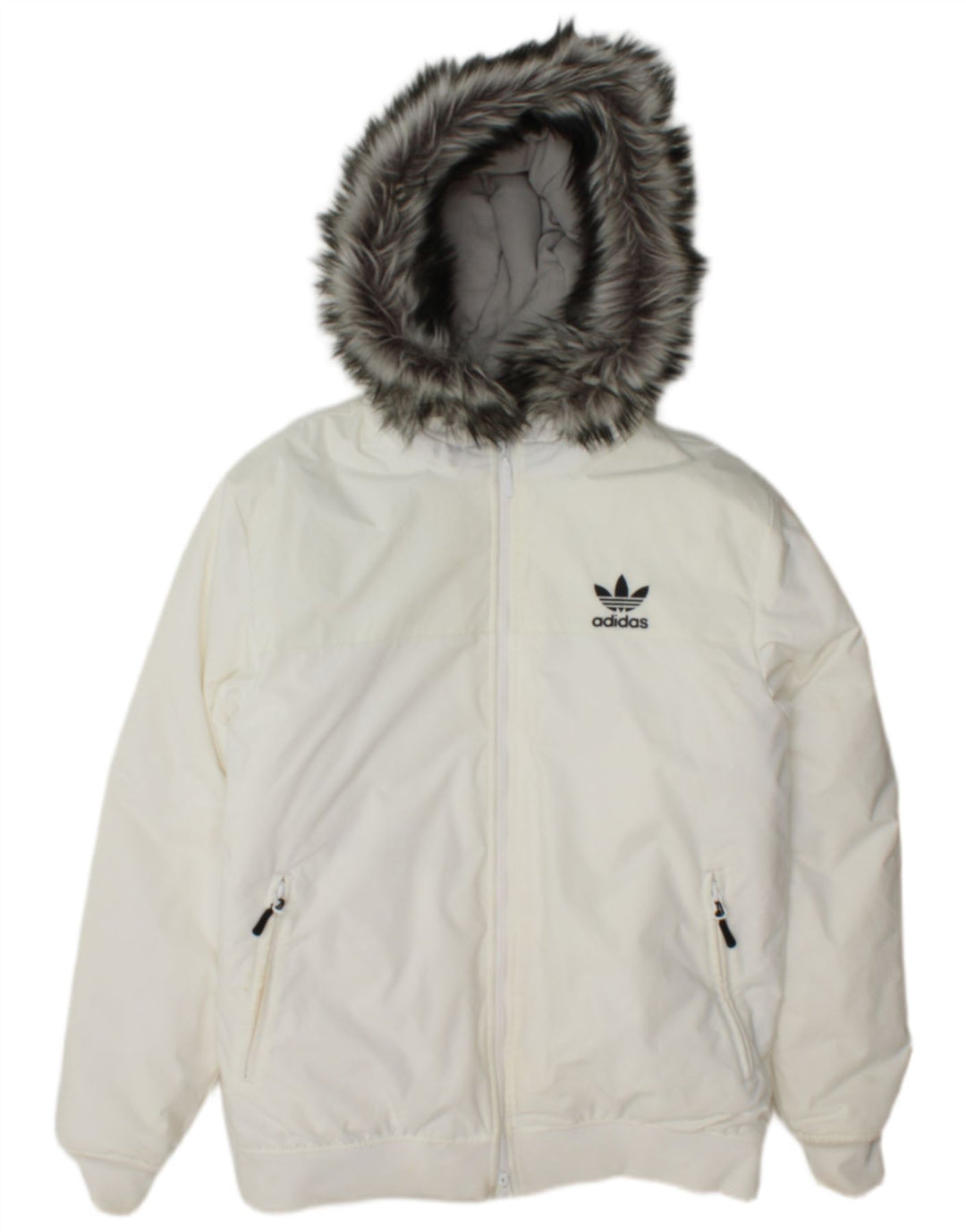 Adidas Veste bomber rembourrée à capuche pour homme UK 38 Medium Blanc Nylon