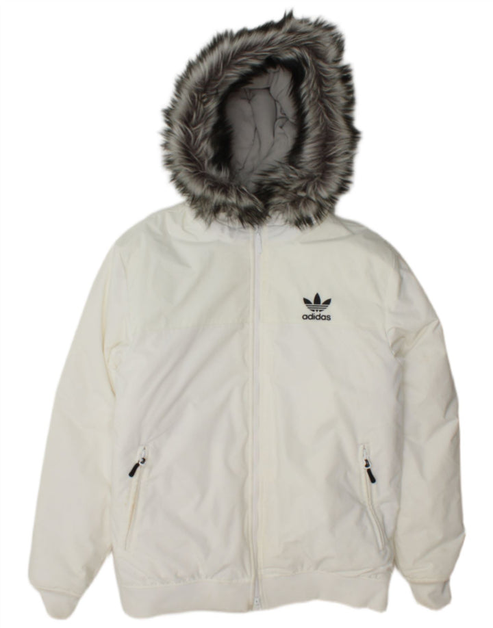Adidas Veste bomber rembourrée à capuche pour homme UK 38 Medium Blanc Nylon