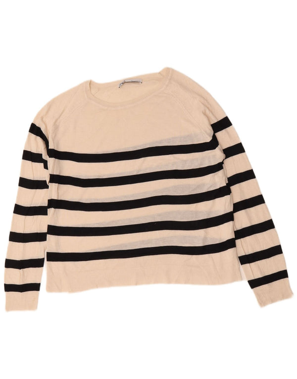 Zara Pull col bateau pour femme UK 14 Medium Off White Rayé