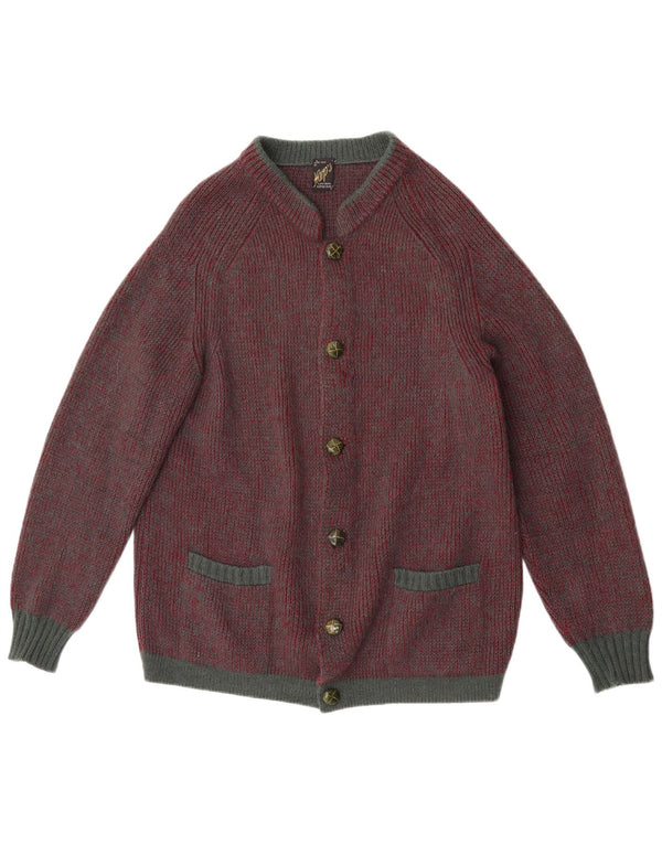 vintage Mens Cardigan Sweater UK 38 Moyen Bourgogne Moucheté Laine
