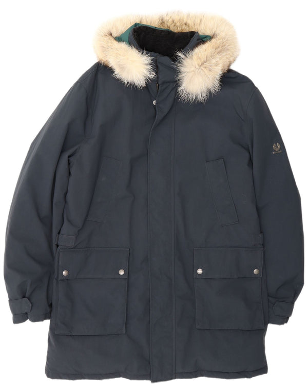 Belstaff Parka à capuche pour homme UK 40 Large Bleu marine Nylon