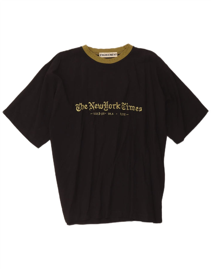 vintage Mens Graphic T-Shirt Top Grande Viscose Noire
