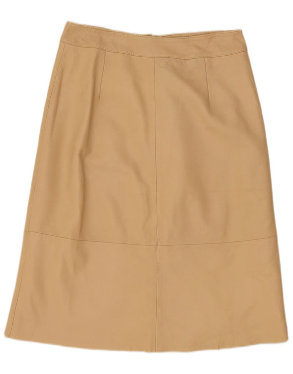 jupe en cuir femme vintage UK 12 Medium W28 Beige