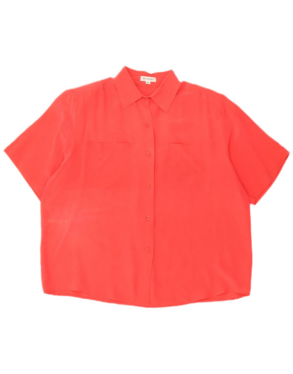 vintage Femme Chemise À Manches Courtes Blouse UK 18 XL Soie Rouge