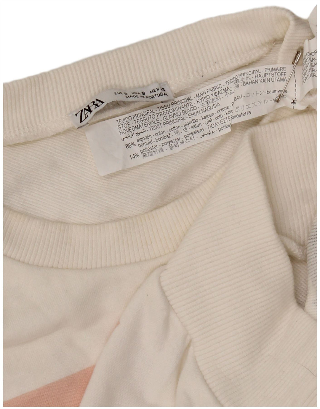 Zara Womens Graphic Sweat-shirt surdimensionné UK 10 Petit coton blanc