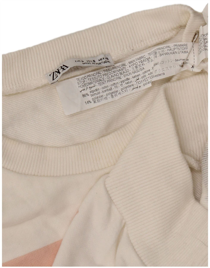 Zara Womens Graphic Sweat-shirt surdimensionné UK 10 Petit coton blanc