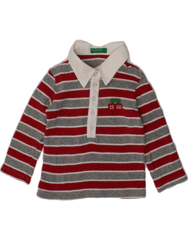 BENETTON Baby Girls Polo Neck Jumper Sweater 3-6 Months Red Striped