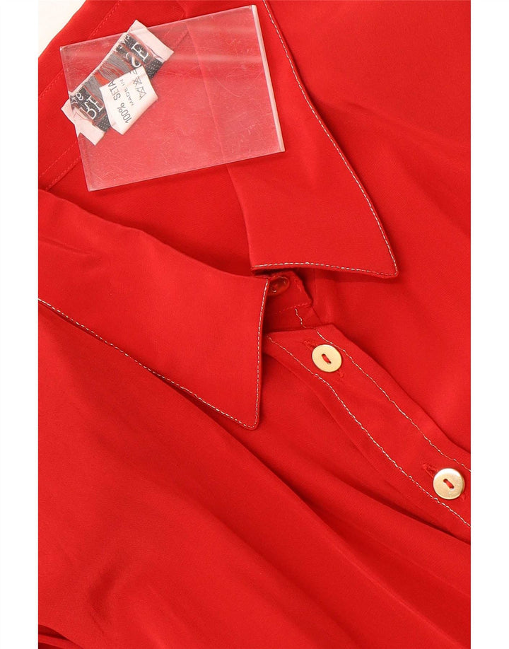 vintage Femme Manches Longues Chemise Régulière IT 46 Grande Soie Rouge