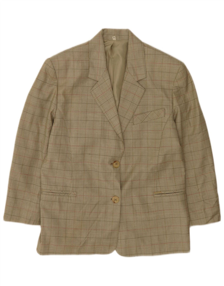 vintage Femme 2 Bouton Blazer Veste IT 44 Moyen Kaki Check Virgin Wool