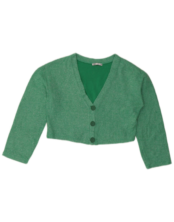 ZARA Femme Cardigan court surdimensionné UK 10 Petit coton vert